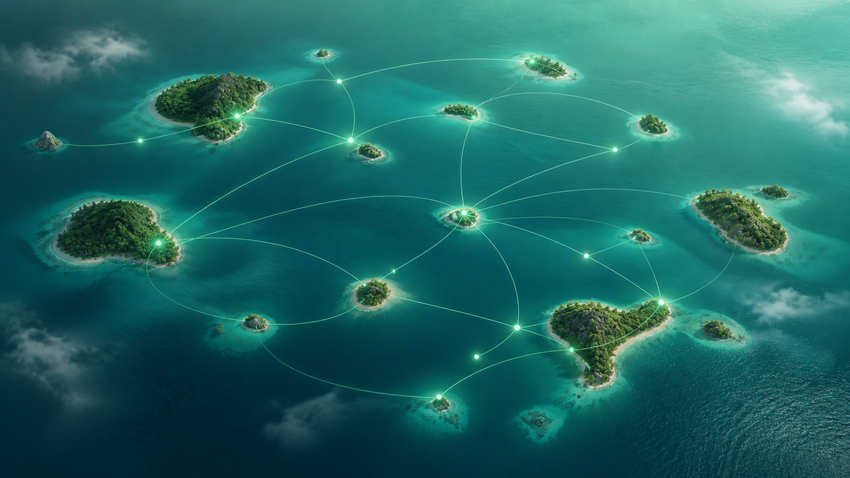 Abstract island network illustration representing inter-island connectivity.